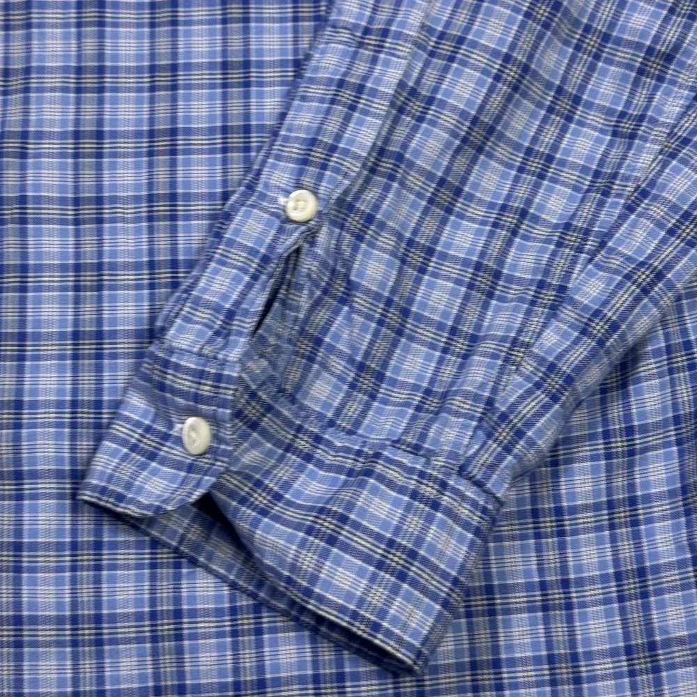 Ralph Lauren Slim Fit Button-Down Shirt Mens 2XL Blue Plaid Cotton Long Sleeve